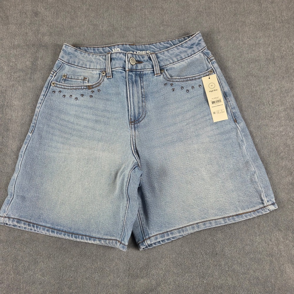 No Boundaries Studded Denim Shorts Juniors 00 Blue NEW High Rise Light Wash